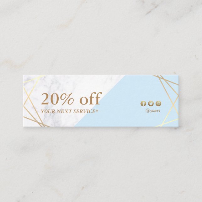 Carte De Visite Mini Marbre d'or géométrique moderne Pastel Blue Coupon (Devant)