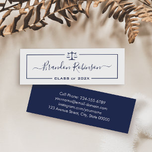 Carte De Visite Mini Marine Blue Scales of Justice Law School Diplômé