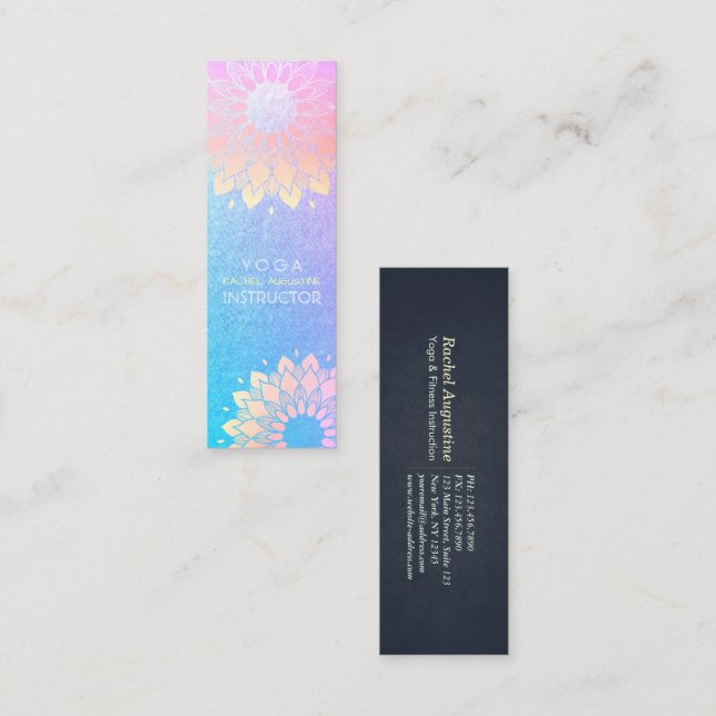 Carte De Visite Mini Méditation Yoga Instructeur Rose Blue Gold Mandala (Devant / Derrière)