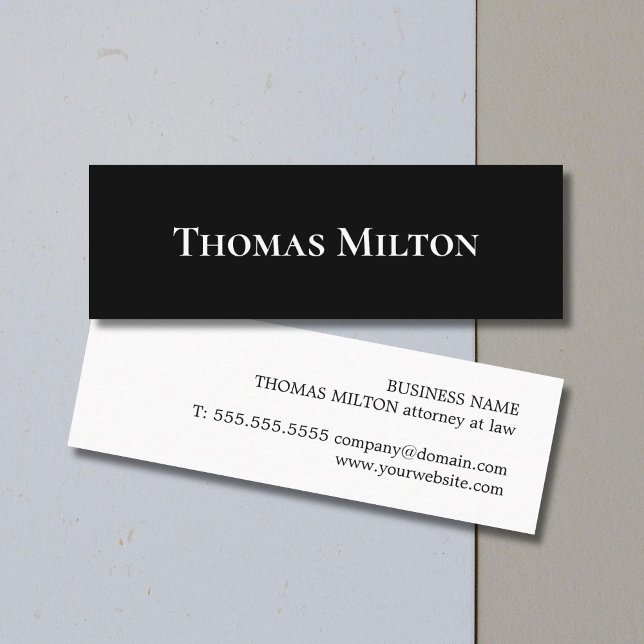 Carte De Visite Mini Minimal Elegant Black White Attorney Consultant (Créateur téléchargé)