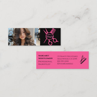 Carte De Visite Mini Minimalist Scissors Pink Black Photo Hair Salon