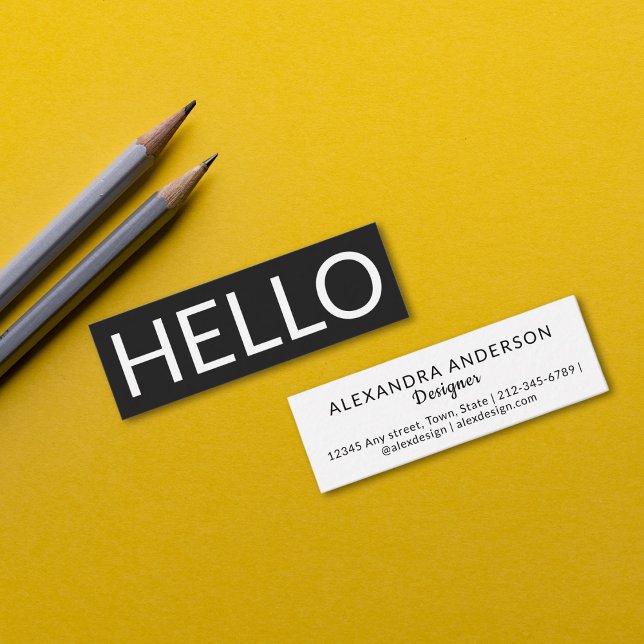 Carte De Visite Mini Minuscule Grande Typographie Bonjour Élégant Moder (Minimal Large Typography Hello Elegant Modern Mini Business Card)