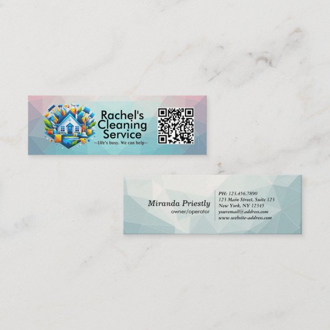 Carte De Visite Mini Modern House Cleaning Maid Service Housekeeping (Devant / Derrière)