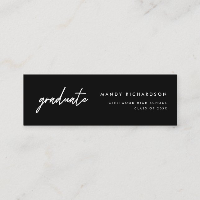Carte De Visite Mini Modern Script Black Graduation Name Card Insert (Devant)
