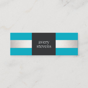 Carte De Visite Mini Moderne Designer Argent rayé Turquoise et Noir