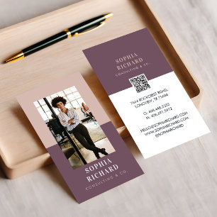Carte De Visite Mini moderne rose & prune Business Photo Code QR
