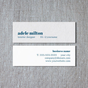 Carte De Visite Mini Moderne Texture simple Blanc Bleu Designer d'intér