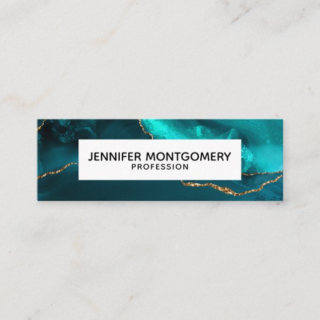 Carte De Visite Mini Moderne Turquoise & Or Agate Pierre Conception abs (Devant)