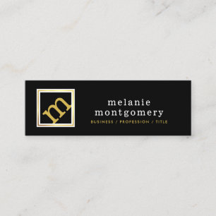 Carte De Visite Mini Monogramme à ligne moderne, noir et or modifiable