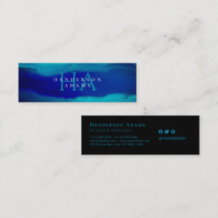Carte De Visite Mini Monogramme Abstrait ondulé bleu marine