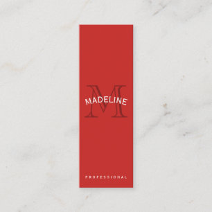 Carte De Visite Mini Monogramme classique rouge avec texte arc