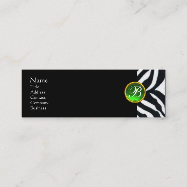 CARTE DE VISITE MINI MONOGRAMME DE FOURRURE ZEBRA BLANC VERT EMERALD (Devant)
