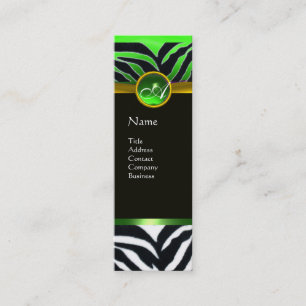 CARTE DE VISITE MINI MONOGRAMME DE FOURRURE ZEBRA BLANC VERT EMERALD