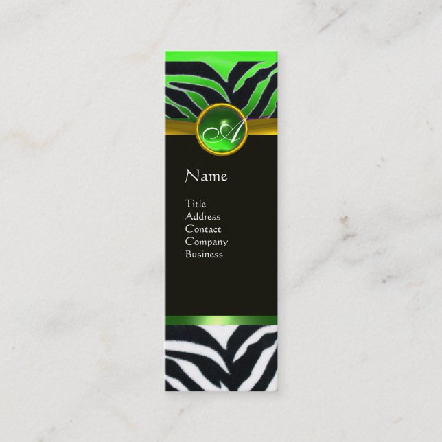 CARTE DE VISITE MINI MONOGRAMME DE FOURRURE ZEBRA BLANC VERT EMERALD (Devant)