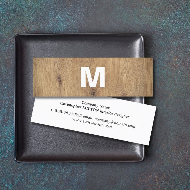 Carte De Visite Mini Monogramme moderne en bois gras Designer intérieur (Créateur téléchargé)