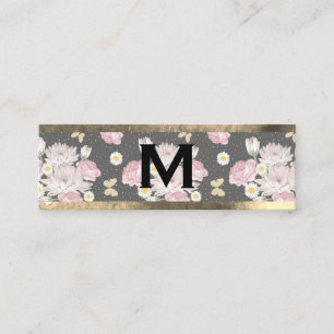 Carte De Visite Mini Monogramme or   Fleurs roses