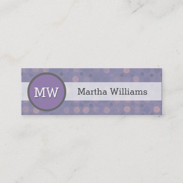 Carte De Visite Mini Monogramme pourpre lilas moderne de motif de point (Devant)