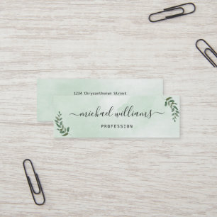 Carte De Visite Mini Monogramme Profession & Aquarelle feuillage verdur
