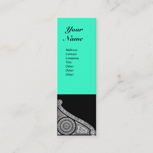 Carte De Visite Mini MONOGRAMME RENAISSANCE 3 bleu vert (Devant)