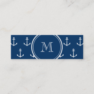 Carte De Visite Mini Motif blanc d'Ancres de bleu marine, votre