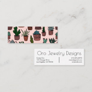 Carte De Visite Mini Motif d'art de la ligne Boho Poted Cactus & Succul