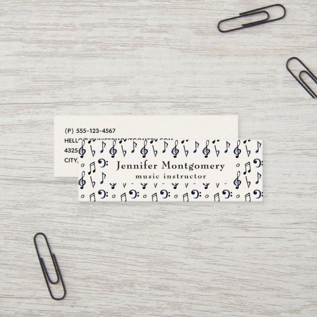 Carte De Visite Mini Motif de notes musicales mignonnes (Devant/Arrière en situation)