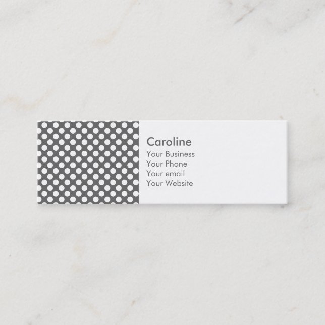 Carte De Visite Mini Motif de point de Polka blanc gris de monogramme (Devant)