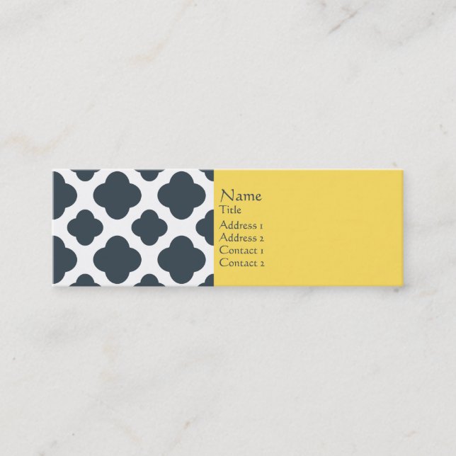Carte De Visite Mini Motif de quatrefoil blanc, blanc et jaune (Devant)