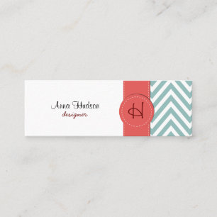 Carte De Visite Mini Motif de zigzag, motif de Chevron - bleu blanc