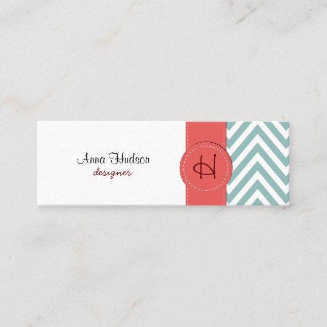 Carte De Visite Mini Motif de zigzag, motif de Chevron - bleu blanc (Devant)