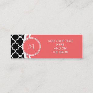 Carte De Visite Mini Motif noir de Quatrefoil, monogramme de corail