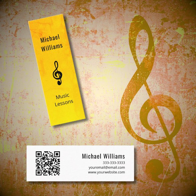 Carte De Visite Mini Music Teacher Code QR Simple Gold Treble Clef (Créateur téléchargé)