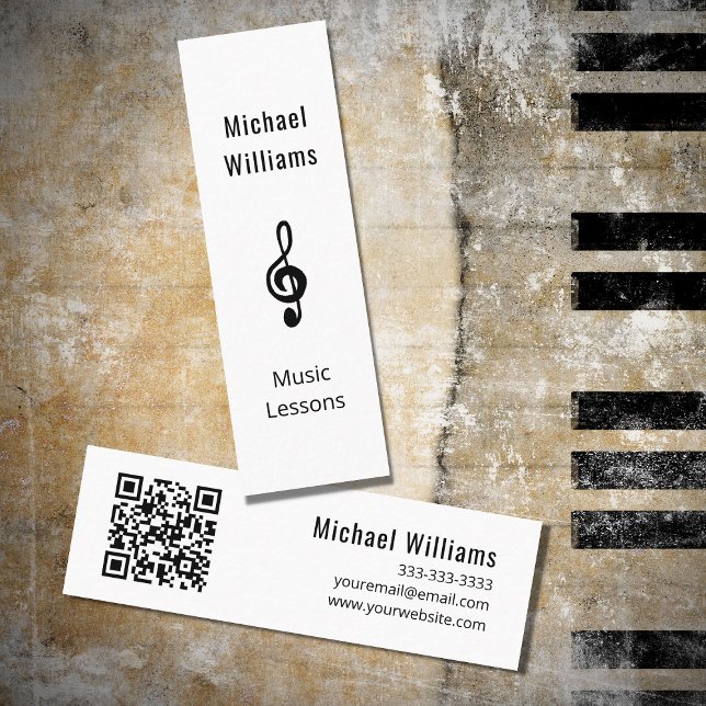 Carte De Visite Mini Music Teacher Code QR Simple Treble Clef (Créateur téléchargé)