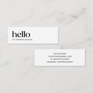 Carte De Visite Mini Noir et blanc minimaliste HELLO