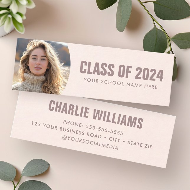 Carte De Visite Mini Nom de la photo de l'étudiant rose pâle (Light blush pink graduate student photo name mini business card)