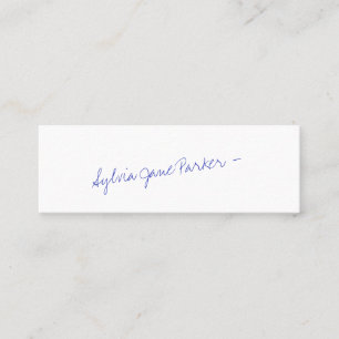 Carte De Visite Mini Nom Lettré à la main Bleu Encre Signature Simple