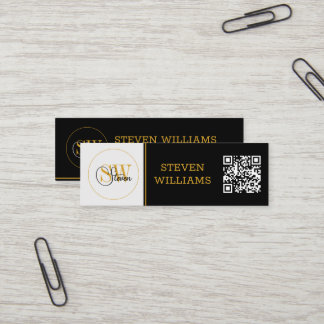 Carte De Visite Mini Nom monogramme et signature moderne / code QR