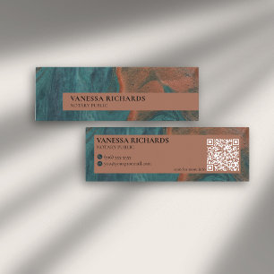 Carte De Visite Mini Notaire de code QR Abstrait Turquoise et cuivre él