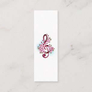Carte De Visite Mini Notes de clef musicale en treble avec des fleurs S