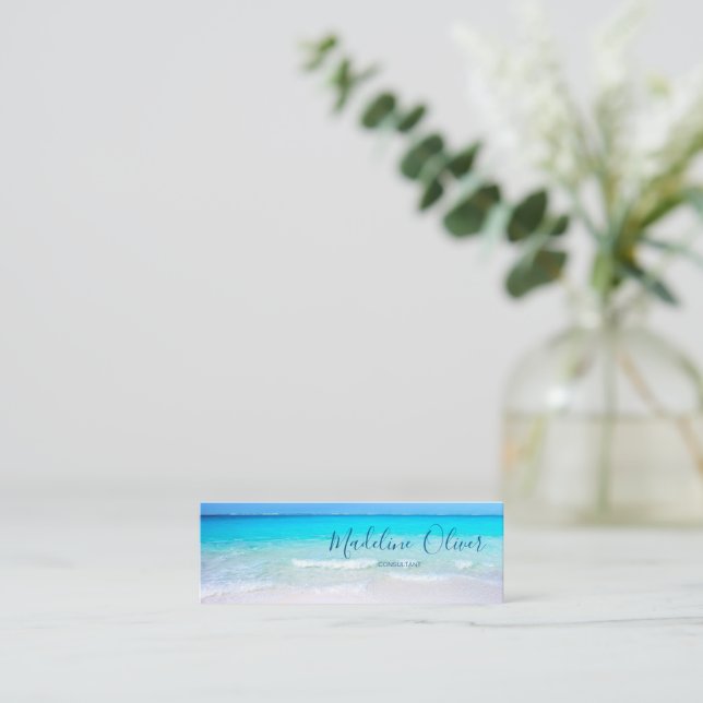 Carte De Visite Mini Ocean Beach Sea Travel Aqua Blue Modern Mince (Debout devant)