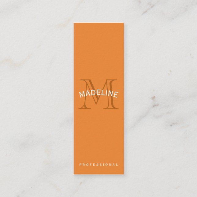 Carte De Visite Mini Orange monogramme classique avec texte arc (Devant)