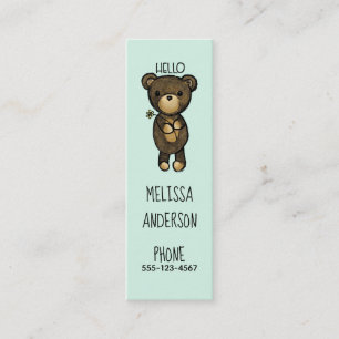 Carte De Visite Mini Ours Brown mignon tenant une Fleur Jaune