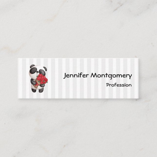 Carte De Visite Mini Ours Panda Mignon avec Bouquet de Roses (Devant)