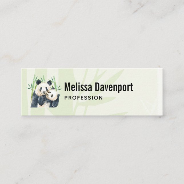 Carte De Visite Mini Panda Pair et Bambou Aquarelle (Devant)