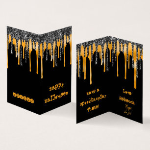 Carte De Visite MINI Parties scintillant Orange Happy Halloween Cl
