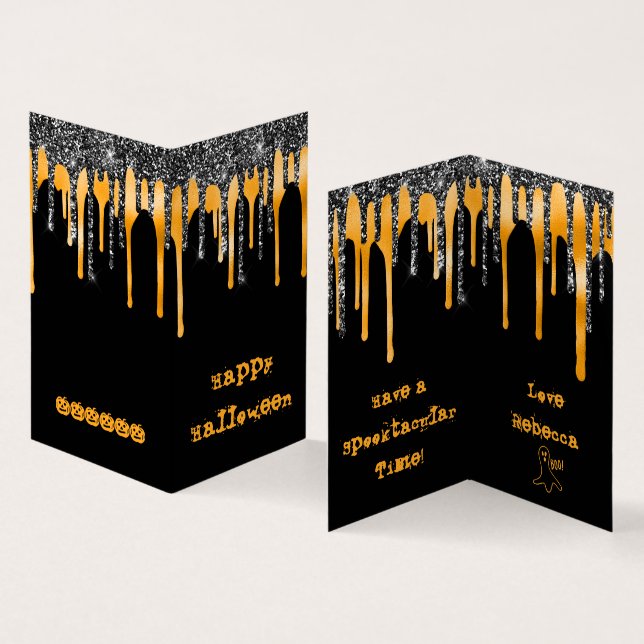 Carte De Visite MINI Parties scintillant Orange Happy Halloween Cl (Intérieur et extérieur)