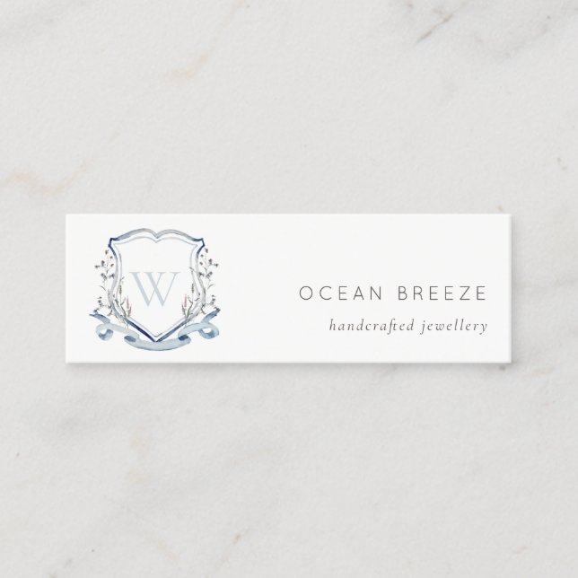 Carte De Visite Mini Pastel Blue Fleur sauvage Aquarelle Crest Monogram (Devant)