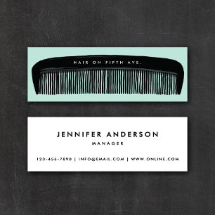 Carte De Visite Mini Peigne dessiné à la main Aqua & Black Coiffeur