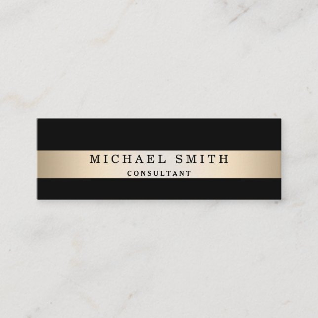 Carte De Visite Mini Personnaliser Black Faux Gold Foil rayé (Devant)