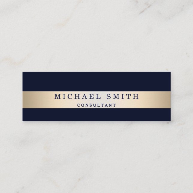 Carte De Visite Mini Personnaliser Marine Blue Faux Gold Foil strié (Devant)